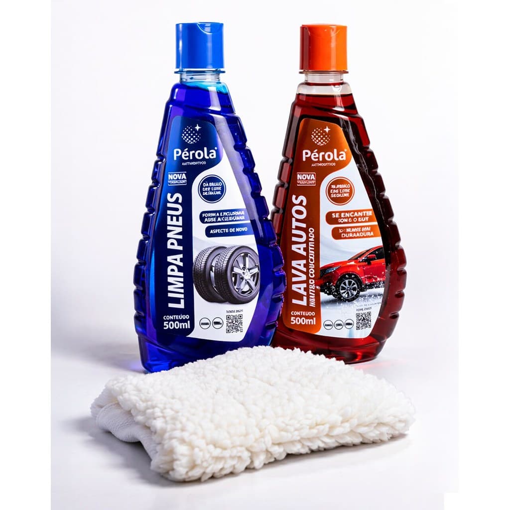 Kit Lava Autos + Limpa Pneus Pérola 500ml + Luva Microfibra