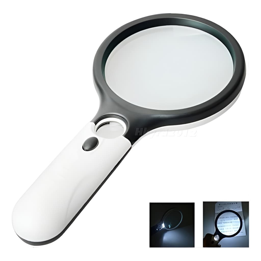 Lupa De Mão 3 Led Bifocal 2 Lentes Aumento 75mmx3 De 22mmx45
