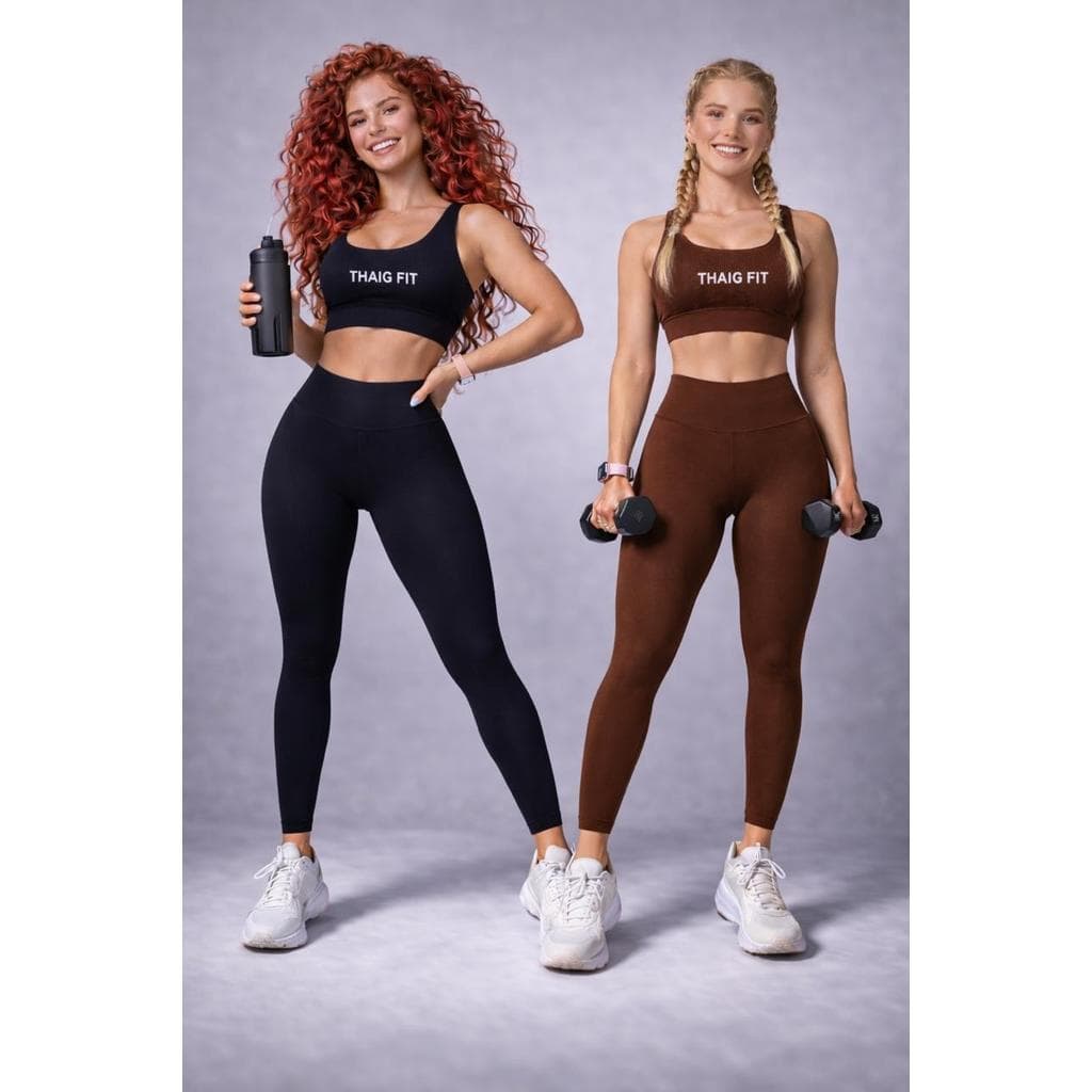 Conjunto Fitness Feminino Suplex Top + Calça Cintura Alta Zero Transparência Academia