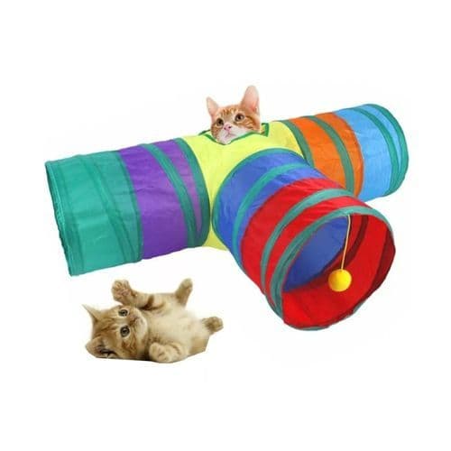 Túnel Interativo Dobrável Brinquedo Estímulo Gatos Colorido Divertido