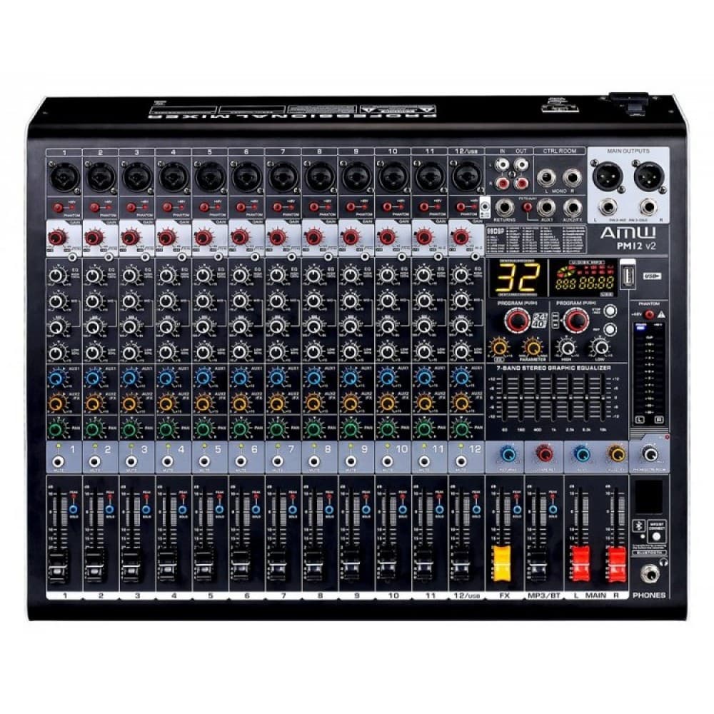 Amw Pm12 v2 Fx - Mesa De Som 12 Canais 99 Efx DSP Interface USB Eq BT