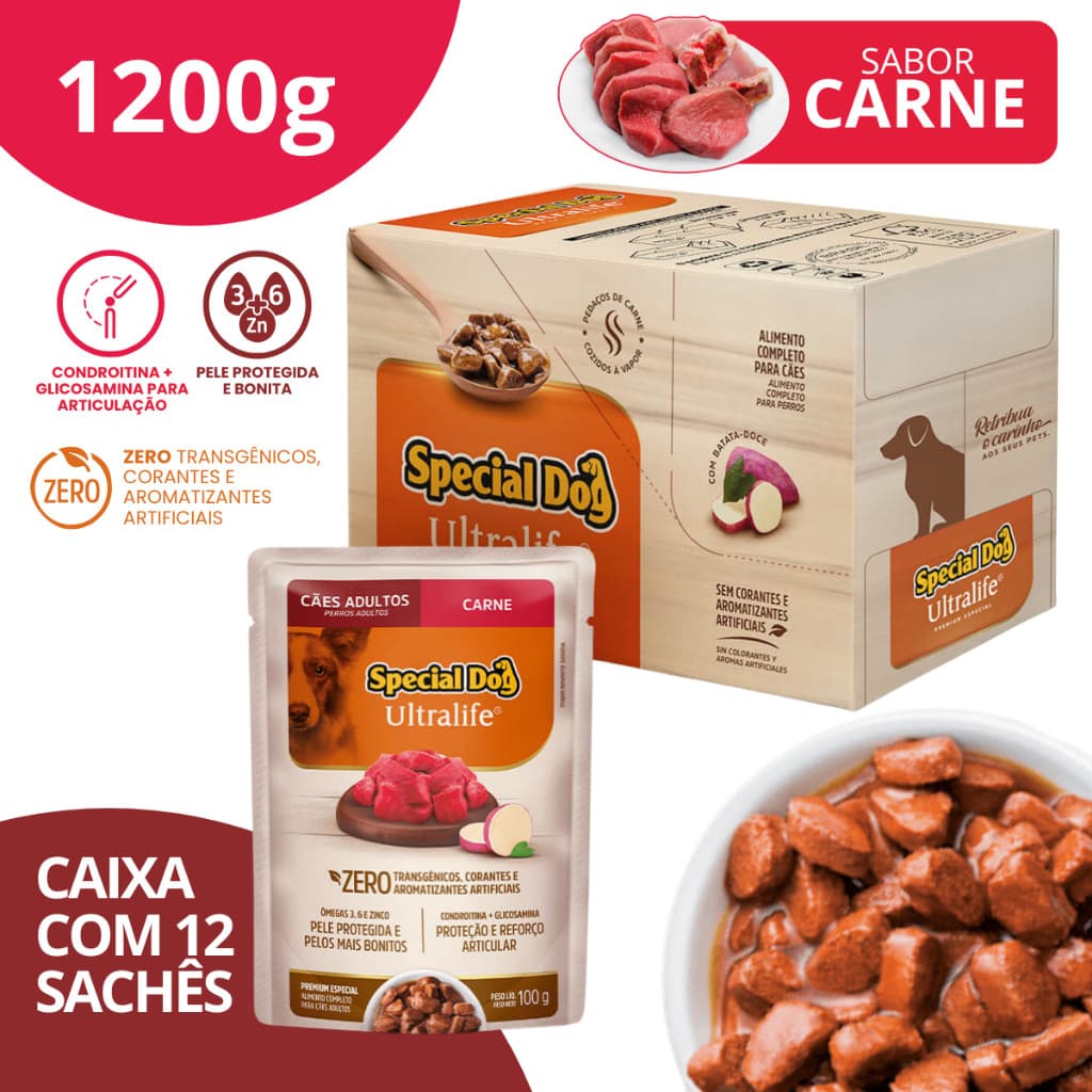 Sachê Úmido SpecialDog Ultralife Para Cães Adultos 100g Caixa Com 12 Unidades