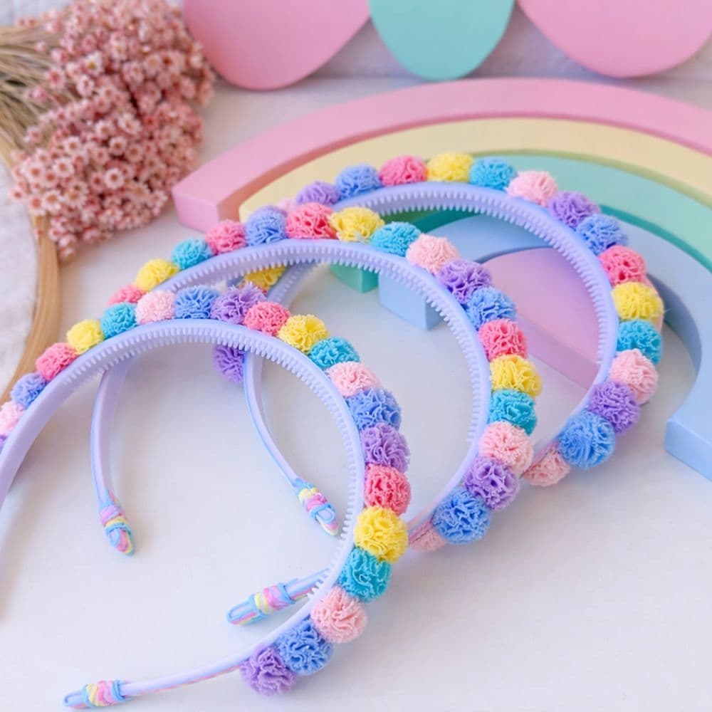 Tiara Infantil Pompom Colorida Arco De Cabelo Confortável Para Meninas Acessório Infantil