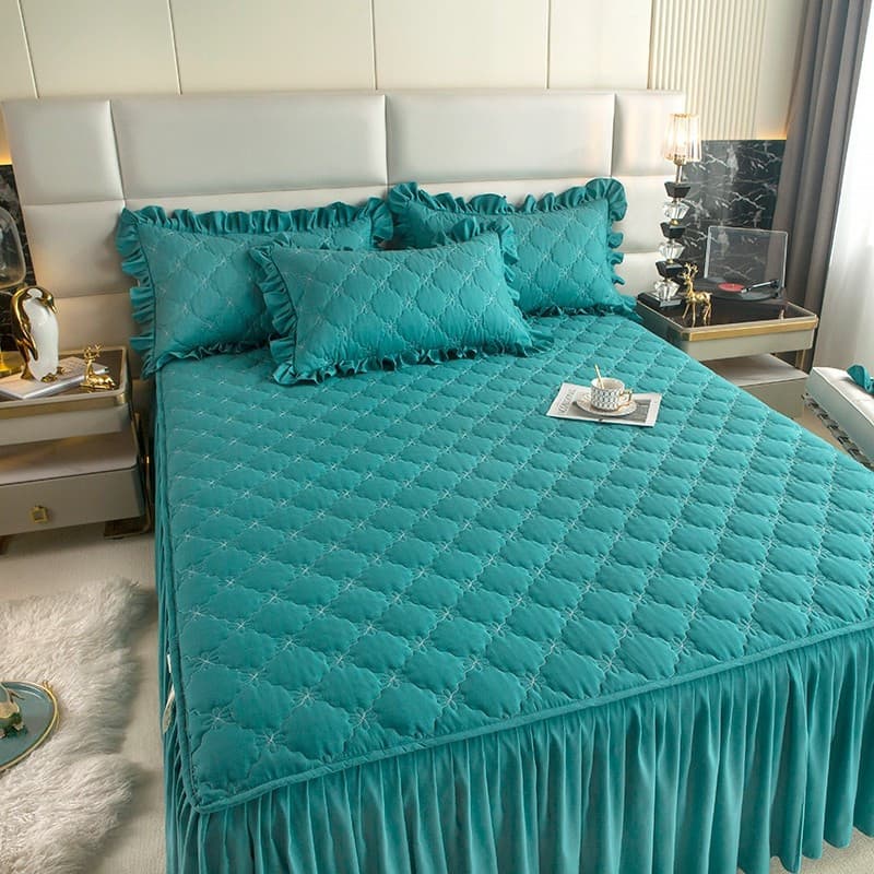 Cadar 1 Peça Saia De Cama Acolchoada Escovada Cor Pura Macia Antiderrapante Capa De Lençol Super Única Queen King/Size