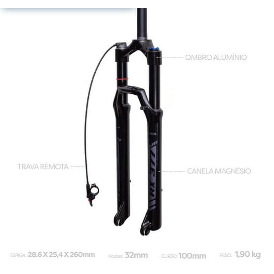 Suspensão Mtb Aro 29 Gta Rx Ar E Óleo 100mm de Curso Trava no Guidão 1,85kg Preto