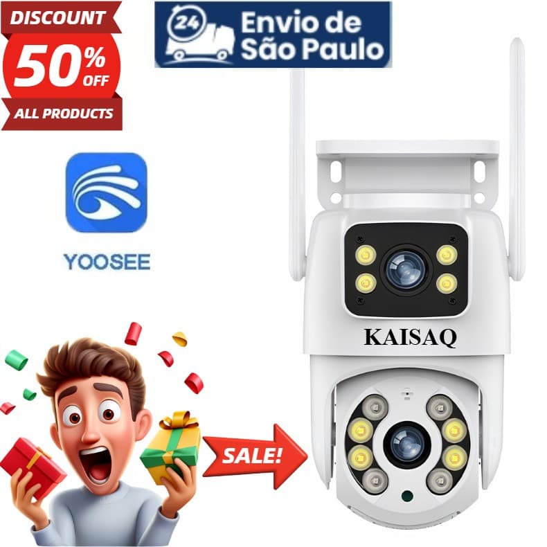 Câmera De Segurança Lente Dupla YOOSEE IP66 Wi-Fi 360° Sensor Movimento Visão Noturna Giratória