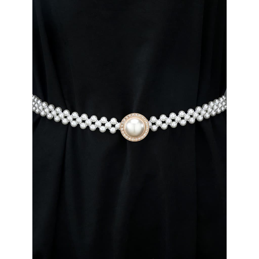 Vestido decorativo cinto feminino fino coreano moda pérola cintura corrente com saia verão simples All-Match frisado elá