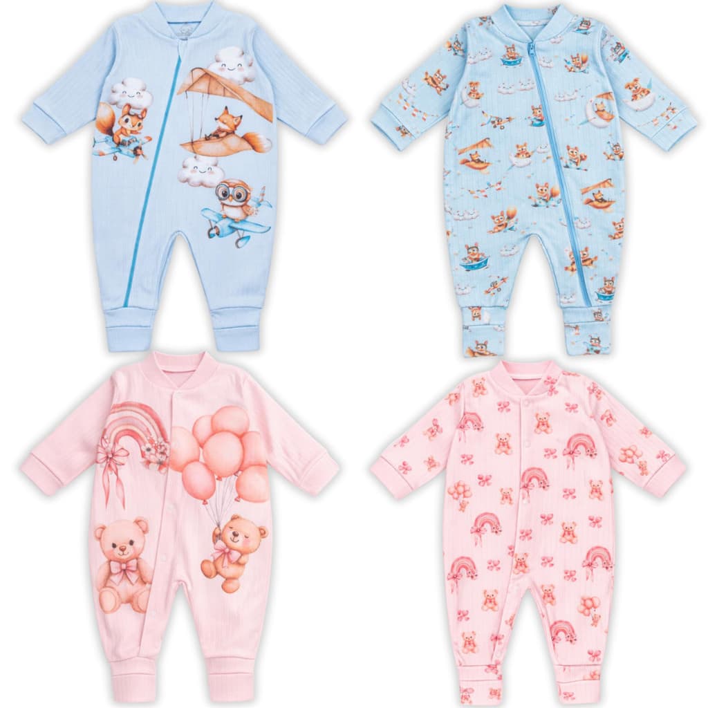 Kit 2 Pçs Macacão Bebe Premium CANELADO Estampado Digital Algodão Ziper Macio Menino Menina Neutro
