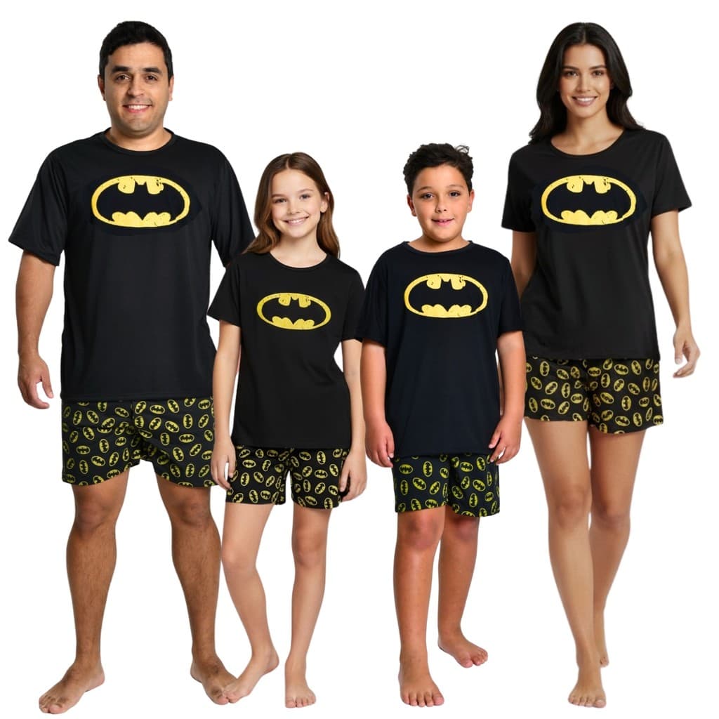 Kit Pijama Familia Batman Combinando Verão Tal Pai Tal Filho & Tal Mãe Tal Filha Estampas Divertidas