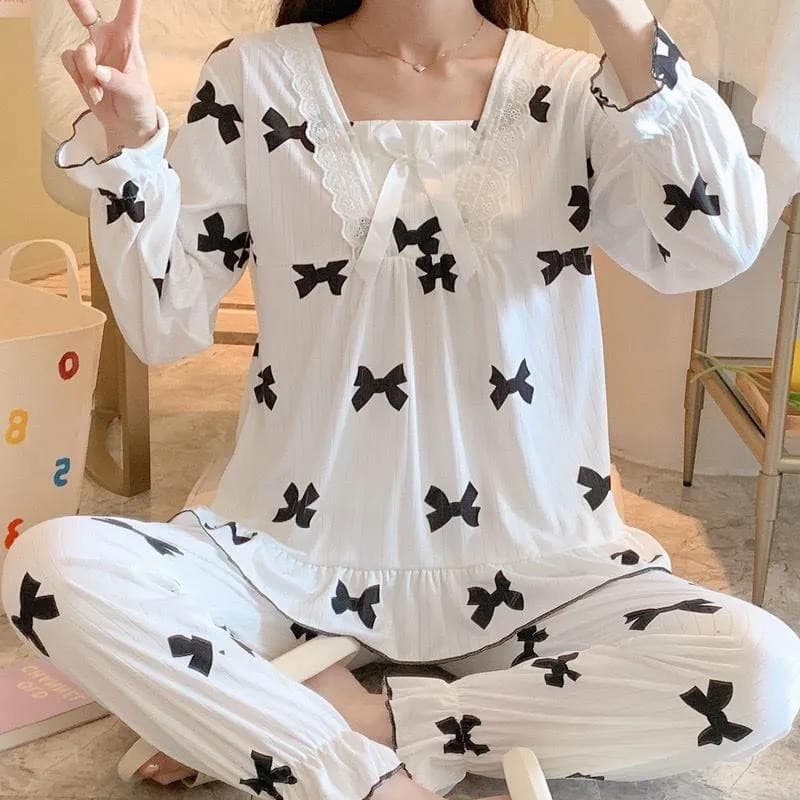 Pijamas femininos primavera outono mangas compridas podem usar fora da princesa simples terno de duas peças versão corea