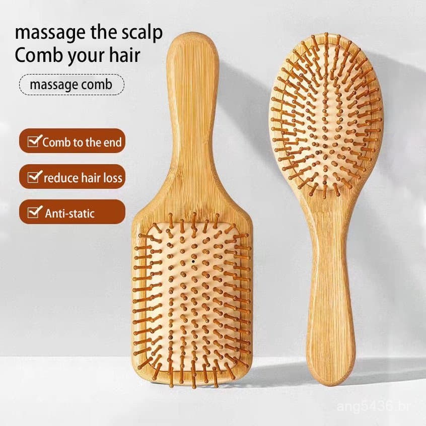 Escova de Cabelo de Madeira de Bambu Premium Promove o Crescimento do Cabelo Previne a Queda de Cabelo Pente de Dentes G