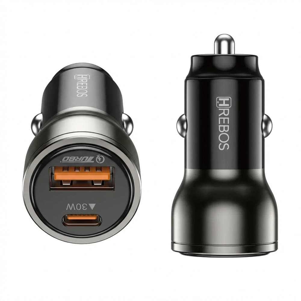 Carregador Veicular 30W - USB-A/USB-C, PC/ABS, Preto, Modelo RoadCharge