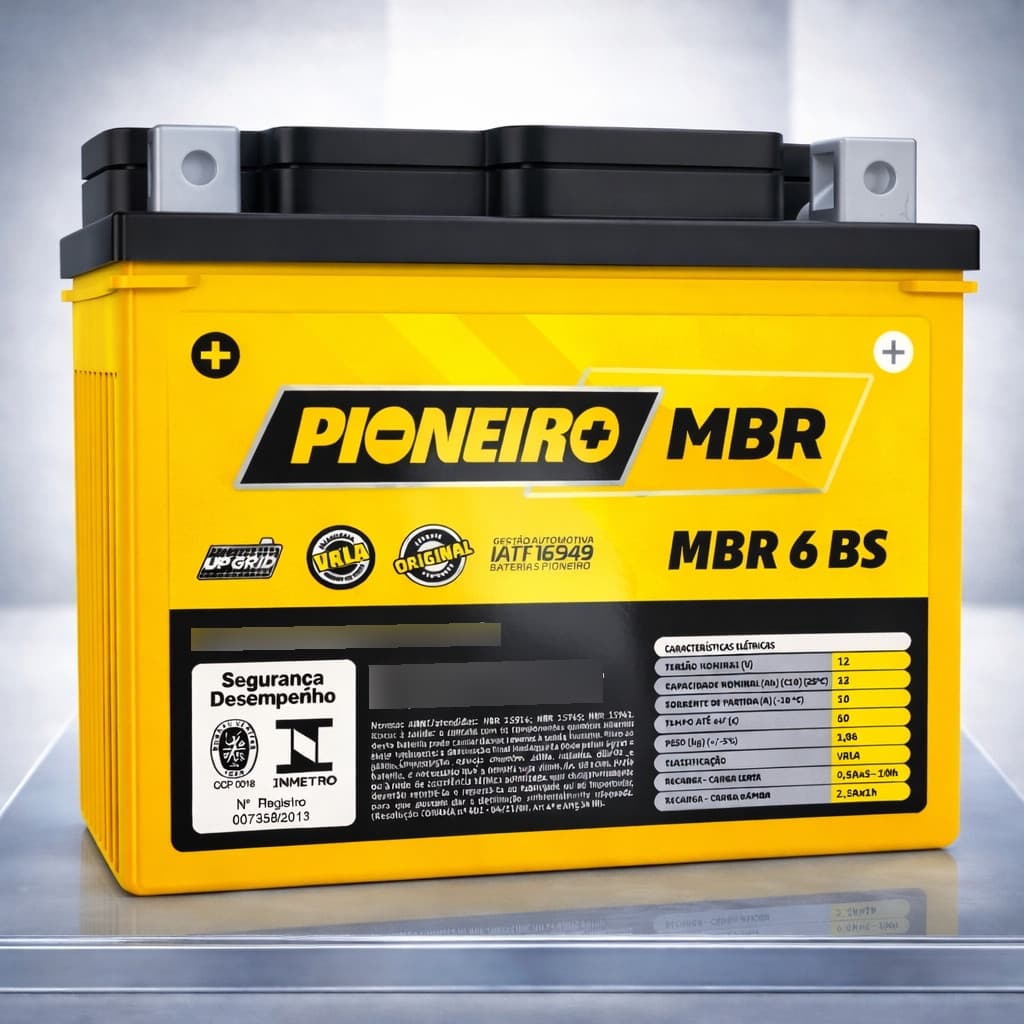 Bateria Moto Fan Start Pop Biz 125 150 160 Pioneiro MBR6BS 12V 6ah AGM Selada