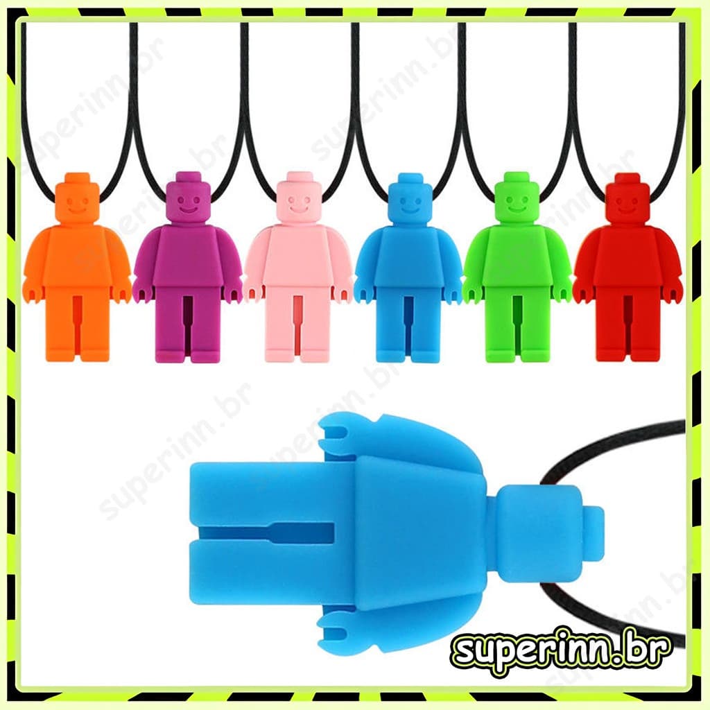 Colar de Silicone para Dentição de Bebês / Mordedor de Silicone em Forma de Robô / Colar Sensorial para Mastigar para Cr
