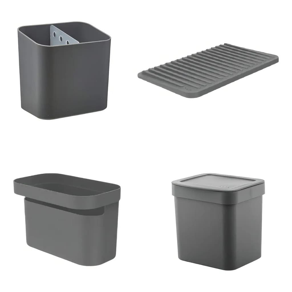 Kit Organizador De Pia 4 Peças Cinza Plástico Cozinha Casa