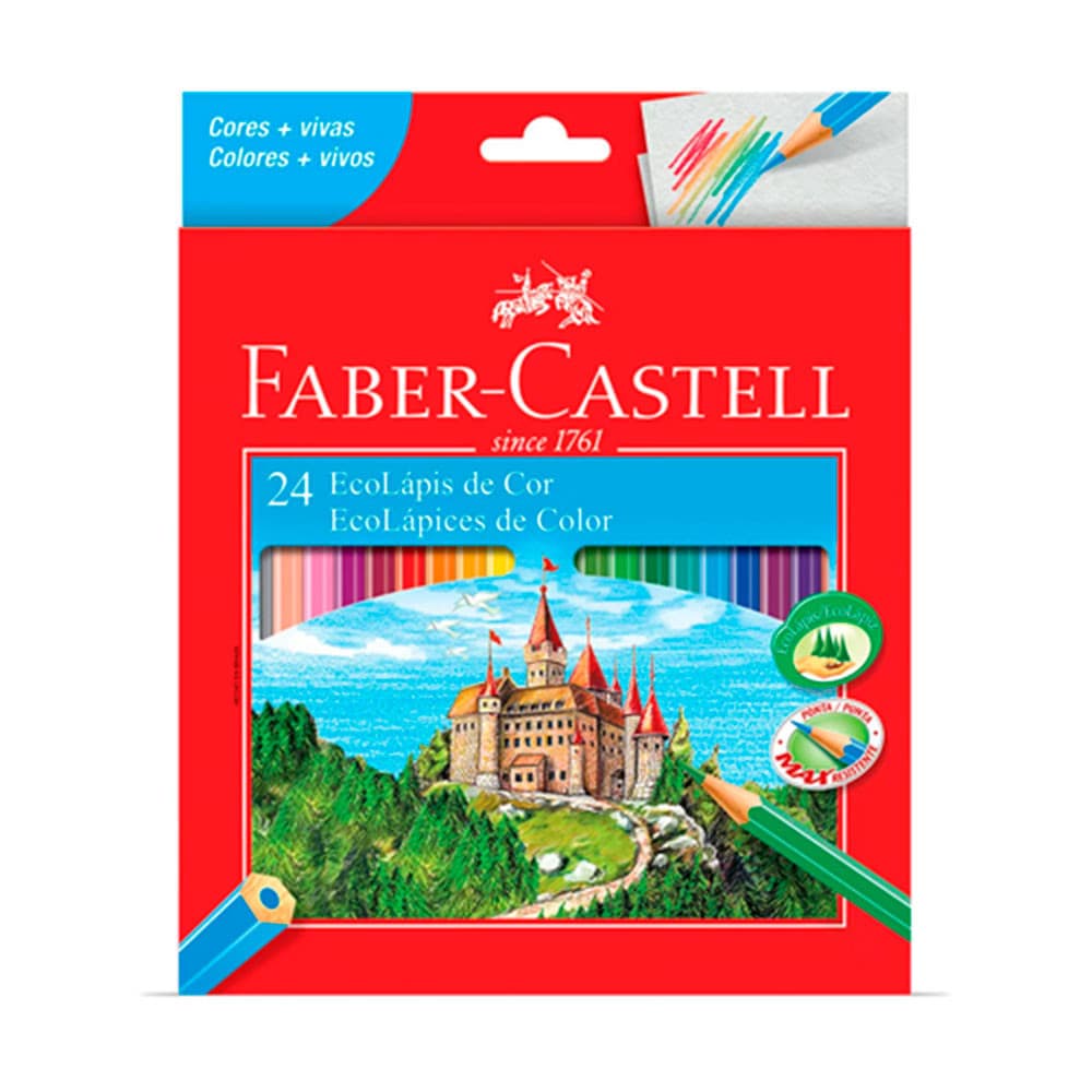 Lápis De Cor 24 Cores Faber-castell Ecolápis Sextavado Original