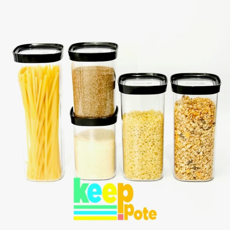 Kit 5  Potes Herméticos Quadrados 1,0L 1,5L e 2,0L Porta Mantimentos Cozinha Helsim