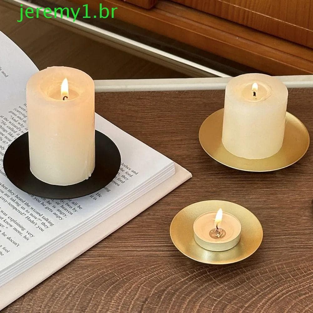 Suporte De Vela De Ferro JEREMY1 , Placa De Metal De Pilar Preto Redondo , Castiçal Decorativo Dourado Para Festival