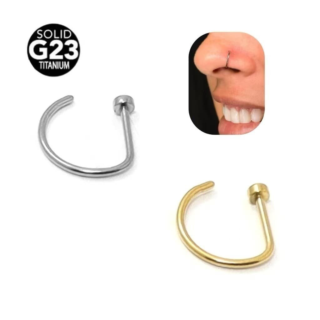 Piercing Nariz D-ring Argola 100% Titânio 6-10mm PVD Hipoalergênica moda