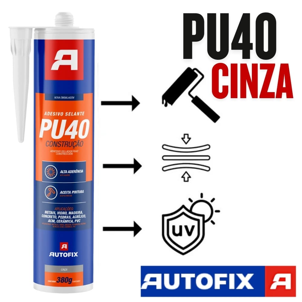 Adesivo Selante Poliuretano Pu40 Cinza 380g Autofix Forte