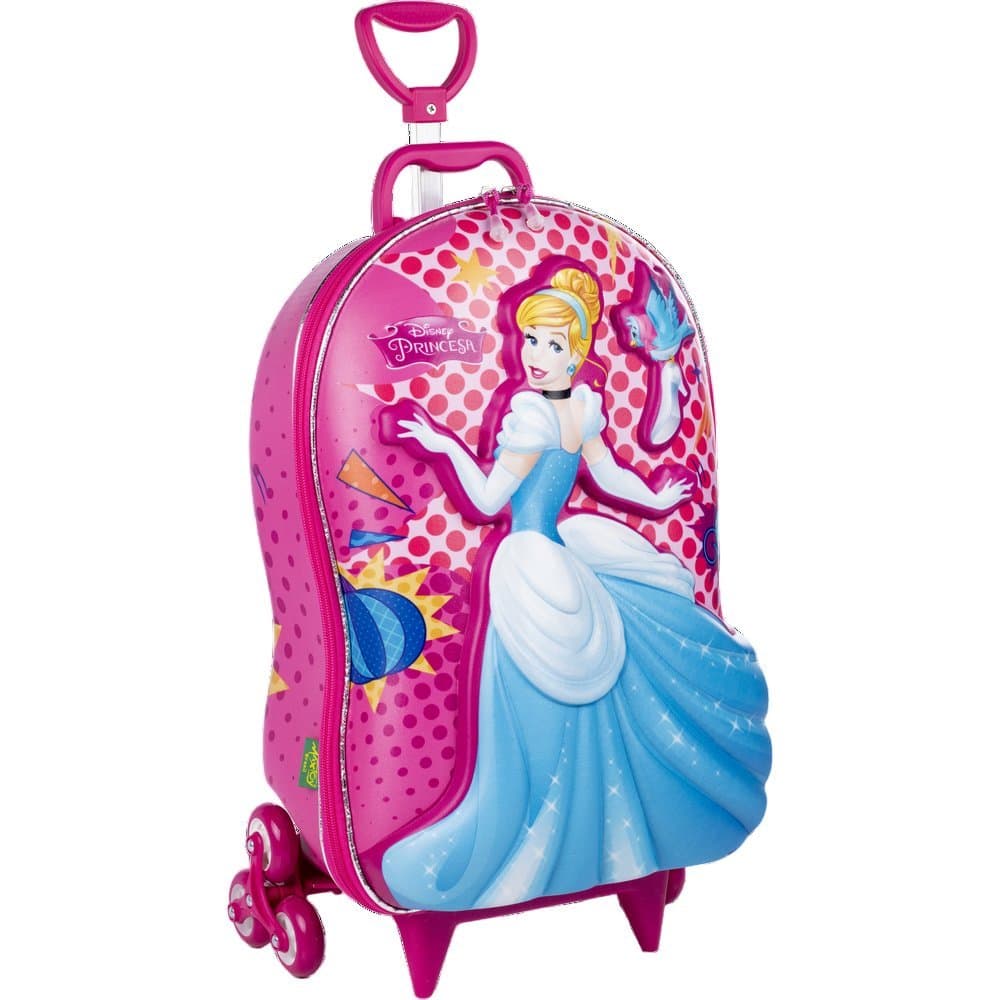 Mala Infantil Princesa Cinderela 3D com Rodinhas - Rosa