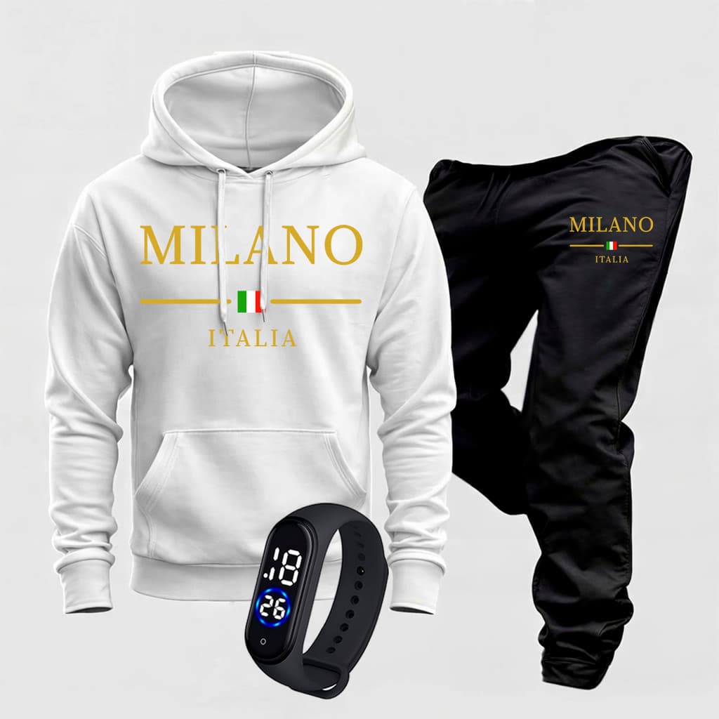 Conjunto Moletom Unissex Flanelado Milano Itália Blusa Frio + Relógio