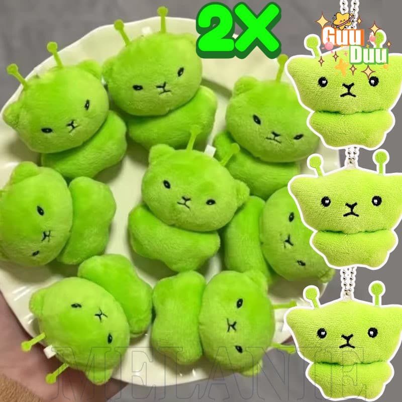 [Guudu] Chaveiros De Pelúcia De Gato Alienígena Verde-Mini Chaveiro Com Pingente De Boneca-Fofo , Desenho Animado , Engr
