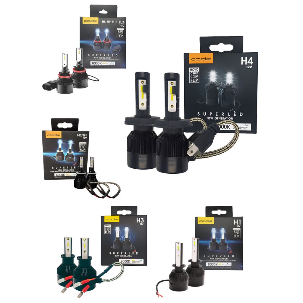 Par de Lâmpadas Super LED Tech One 12V 6000K E 8000K - H1;H3;H4;H7;H8/9/11/16;HB3;HB4