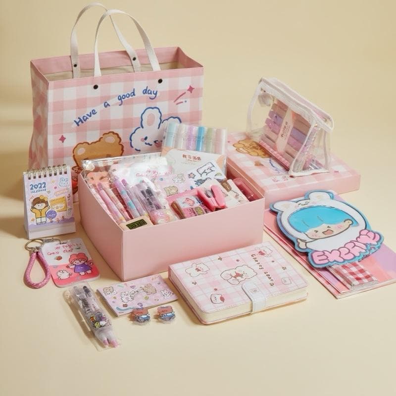 Kit Papelaria Fofa Kawaii Presente 12 Itens Criativos Feminino Material Escolar Faculdade Cursinho