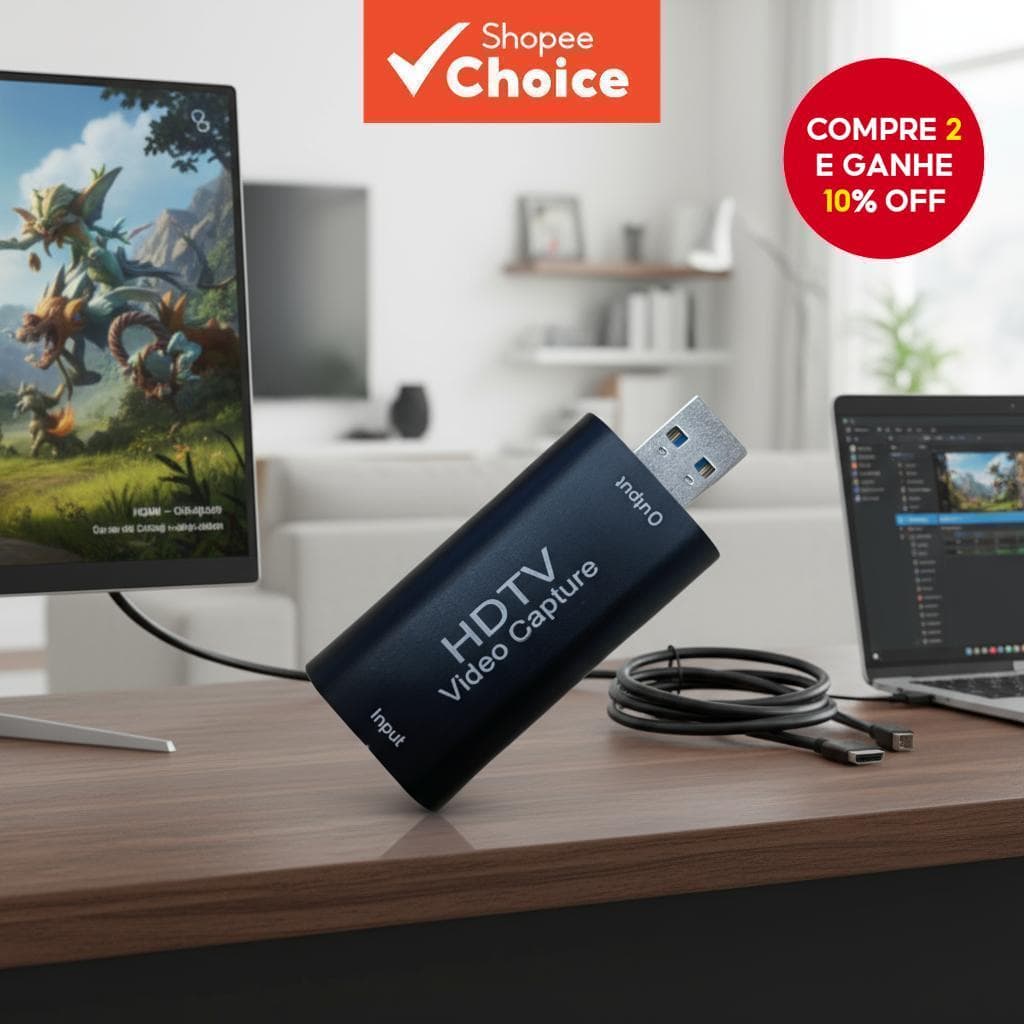 Placa de Captura de Vídeo USB HDMI para Entrada 4K e Saída 1080p para Câmera, Filmadora e Transmissão de Jogos