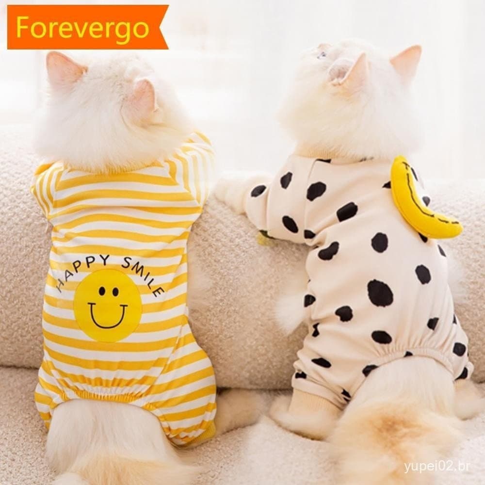 forevergo Pet Listrado Macacão Primavera Outono Médio Pequeno Roupas Para Cães Doce Pijamas Bonito Padrão Dos Desenhos A