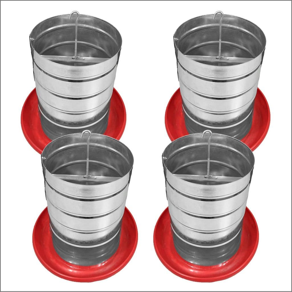 Kit 4 Comedouros Tubular 15kg p/ Frango Aves Galinha Faisão Prato Anti Desperdicio