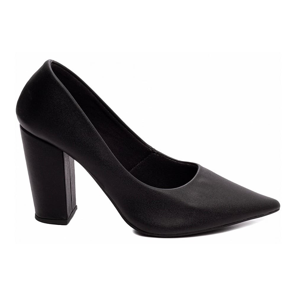 Sapato Scarpin Salto Grosso Alto Bico Fino Preto