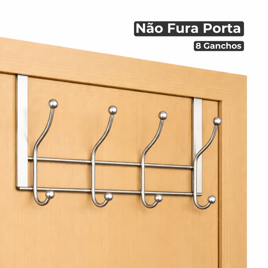 Cabideiro para Porta Sem Furo Organizador 8 Ganchos