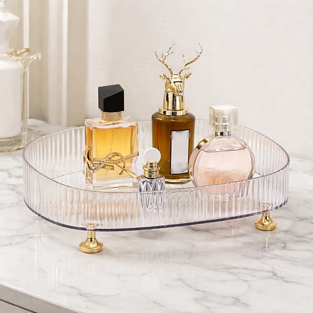 Organizador de Maquiagem e Perfumes Acrílico Transparente com Divisória e Pezinhos Dourados Multiuso