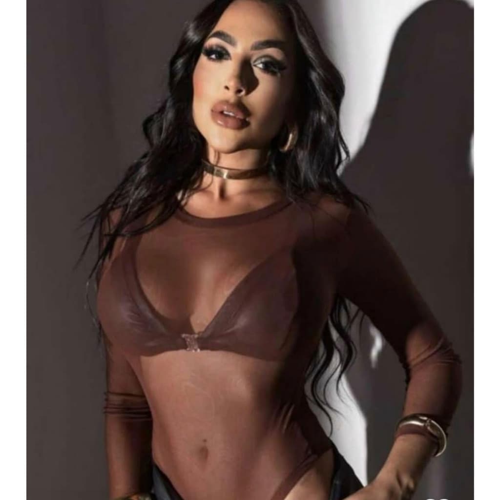 Body Transparente Manga Longa Tecido Tule