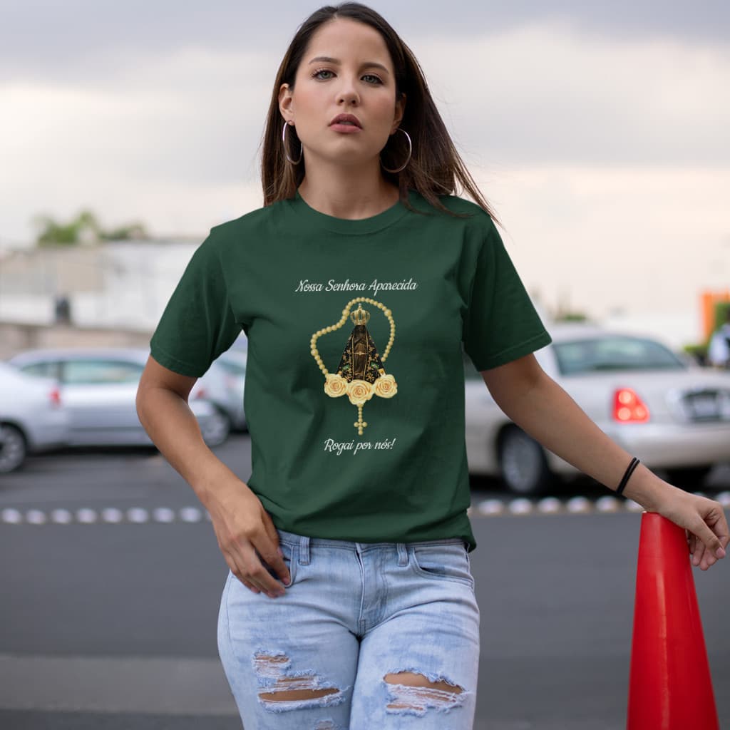 T-Shirt Feminina Estampada Nossa Senhora Aparecida Unissex  – Fé, Devoção e Estilo para o Dia a Dia Religioso