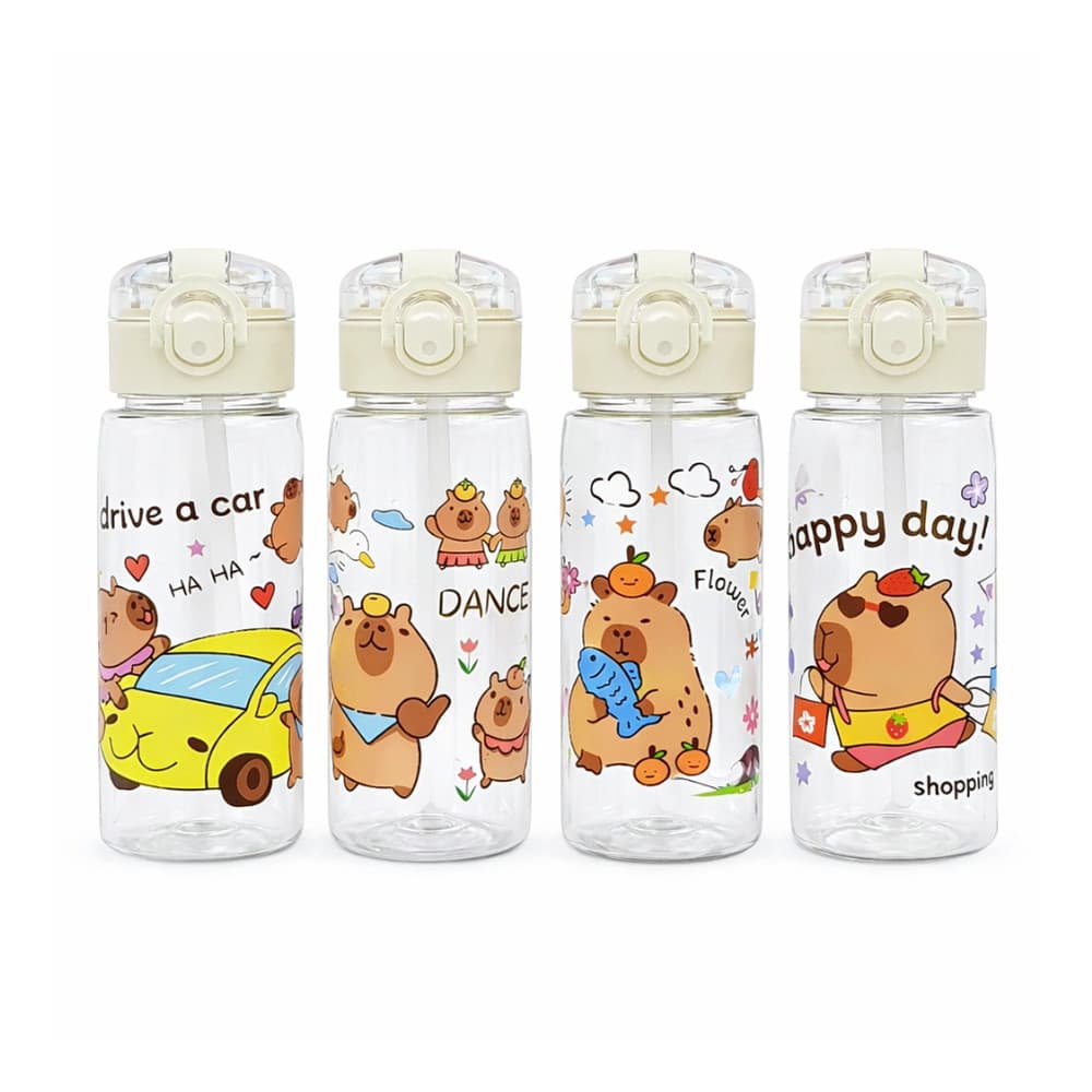 Garrafa Plástica 400ml Capivara Com Canudo e Alça 19cm x 7cm