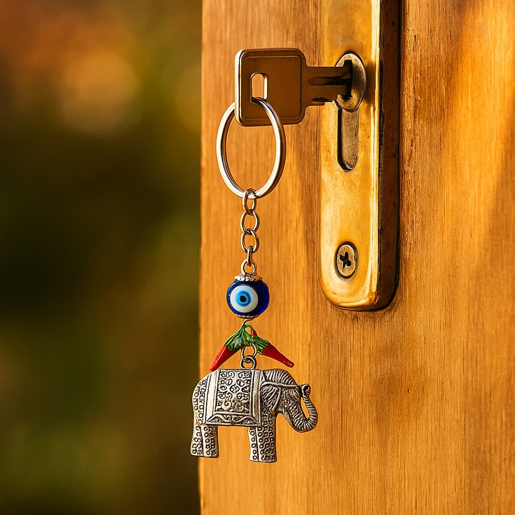 CHAVEIRO ELEFANTE DA SORTE (OLHO GREGO E PIMENTAS)