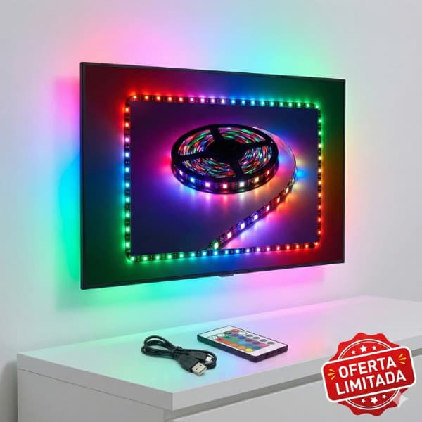Fita Led RGB 2 Metros Controle Remoto – Decoração Quarto Gamer – Luz Forte + Instalação Fácil