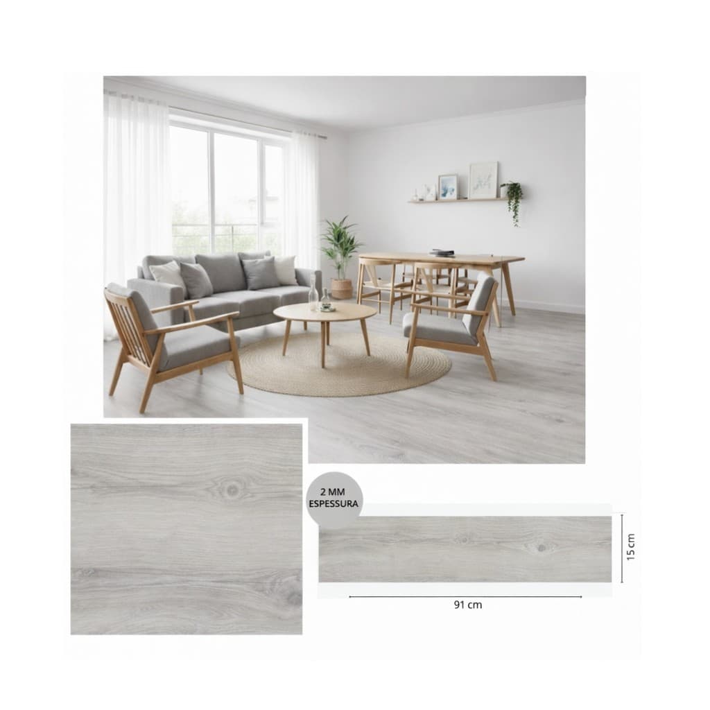 Piso Vinílico 15 x 90  Cinza Claro Amadeirado - Cola