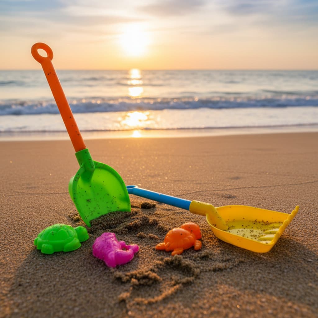 Kit 5 Peça Praia Infantil Pá Rastelo Molde Brincar Areia