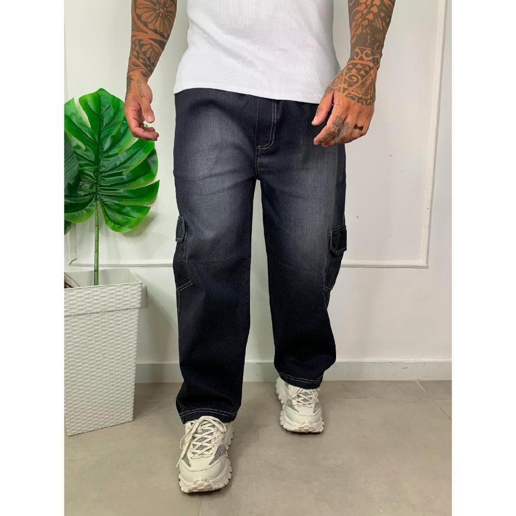 Calça Cargo Jeans Unissex Lavada - Estilo Urbano, Peça Versátil, Bolsos Laterais e Qualidade
