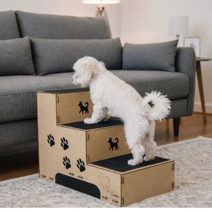 Escada Pet MDF Para Cachorro e Gato Subir Cama Sofá Apoio Seguro Resistente Confortável