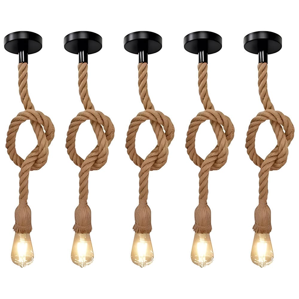 Kit 5 Pendente Corda 1M Retro Vintage Rústico Sisal E27 Para Decoração 1 Metro