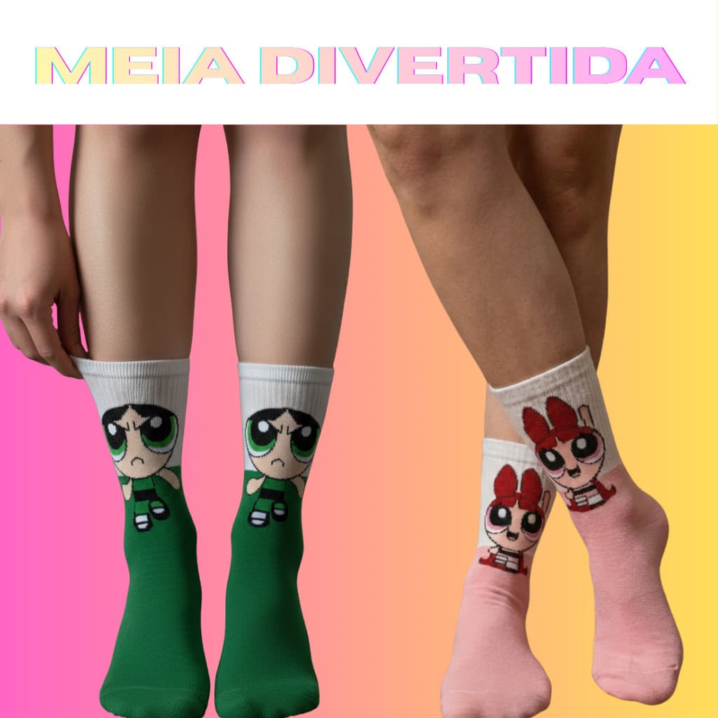 Meia Divertida Cano Longo Personagens Casual Academia Corrida Bike Tamanho Único 35 ao 44