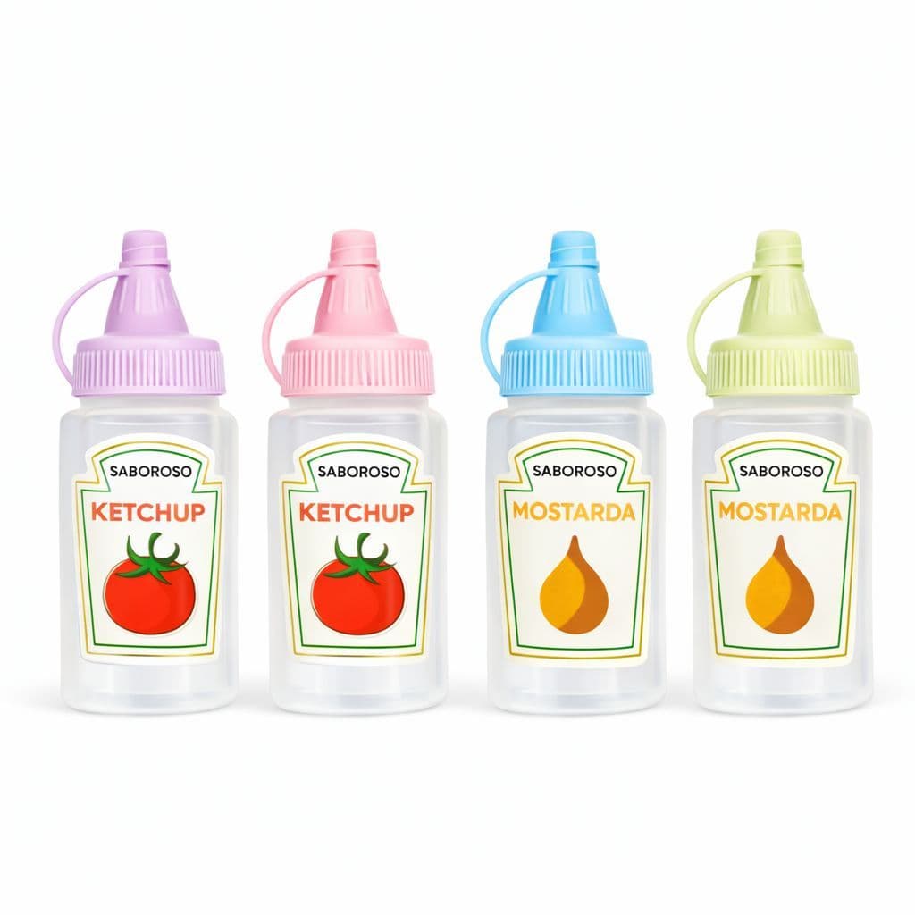 Kit Mini Frasco de Molho Colorido  com 4 unidades