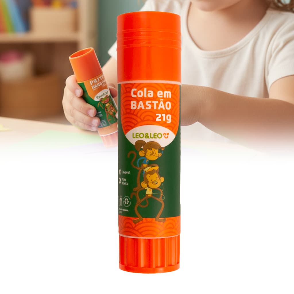 Cola Bastão Leo & Leo 21g 1 Unidade Papelaria Artesanato Secagem Rápida Alta Fixação