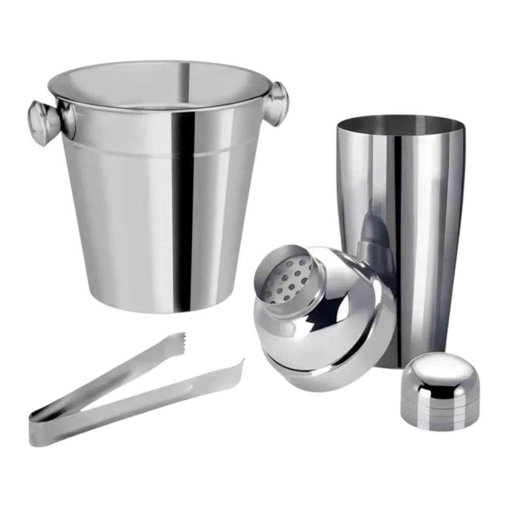Kit Bar Coqueteleira Balde E Pegador De Gelo Aço Inox Drinks
