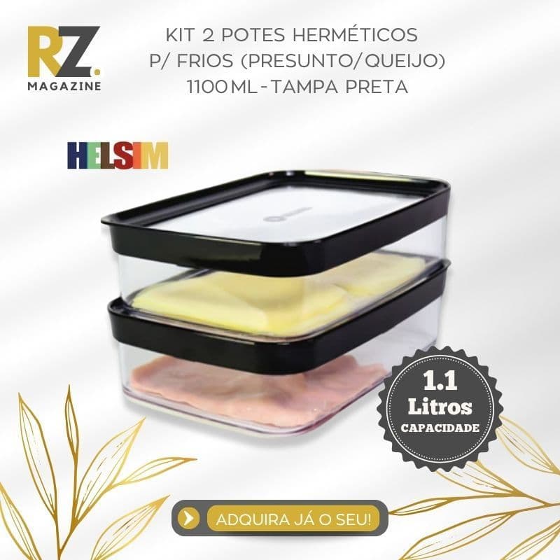 Kit 2 Potes Herméticos para Frios Empilháveis com Tampa Preta Helsim